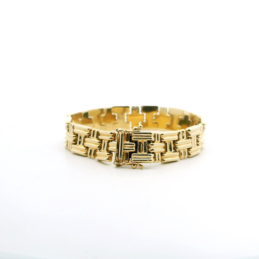 Estate 14K Yellow Gold Textured Basket Weave Bracelet, 7.25 inch