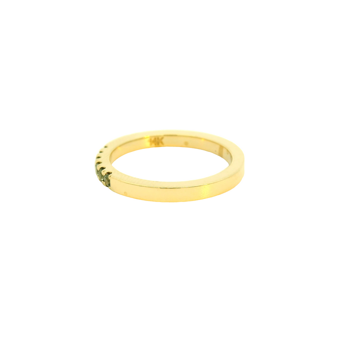 Marthaler Made 14K Yellow Gold Band Gemstone Ring set with 6 Montana Sapphires total stone weight measures 0.3 ctw.