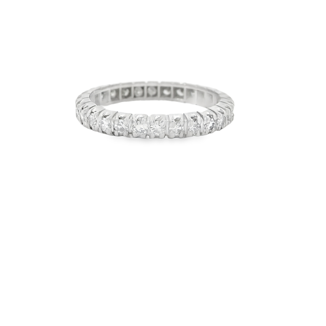 Platinum Estate Eternity Anniversary Band set with 28 Diamonds total stone weight measures 0.85 ctw.