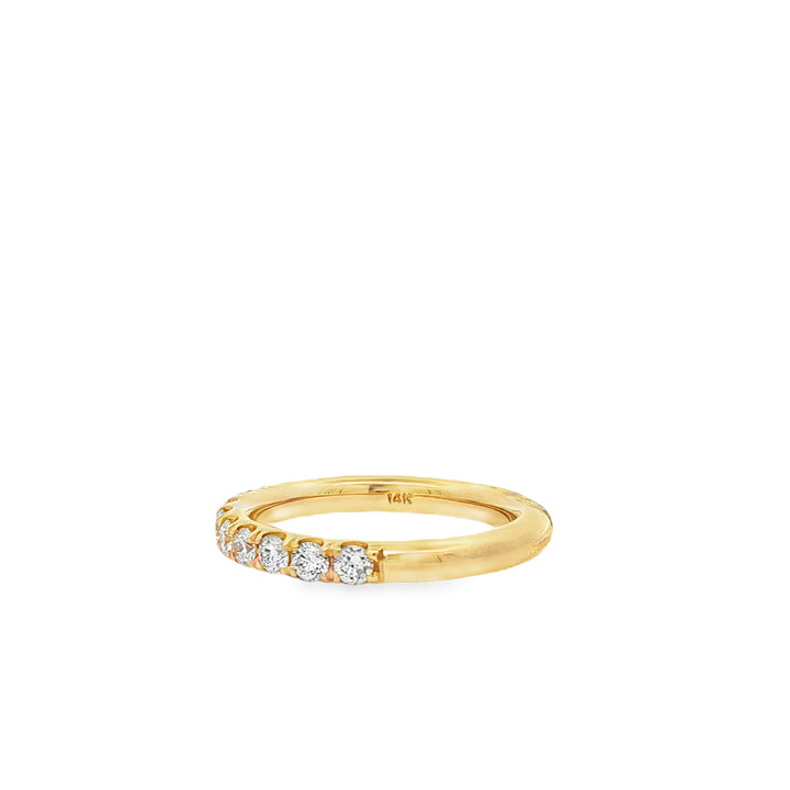 14K Yellow Gold Split Prong Wedding Band set with 11 Round Diamonds, 0.58 ctw
