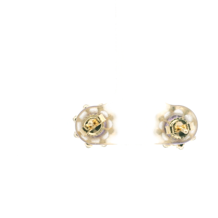 14K Yellow Gold Stud Earrings set with 2 Round Amethysts, 0.93 ctw and 16 Round Diamonds, 0.13 ctw