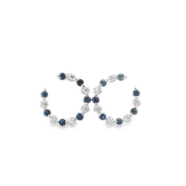 14K White Gold Stud Earrings set with 14 Round Sapphires, 1.04 ctw and 12 Round Diamonds, 0.64 ctw (F/G, SI1)