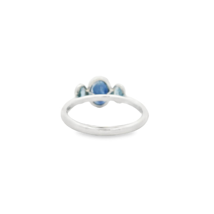 Marthaler Made 14K White Gold Three Stone Gemstone Ring set with 1 Oval Sapphire, 1.40 ct and 2 Oval Sapphires, 0.59 ctw