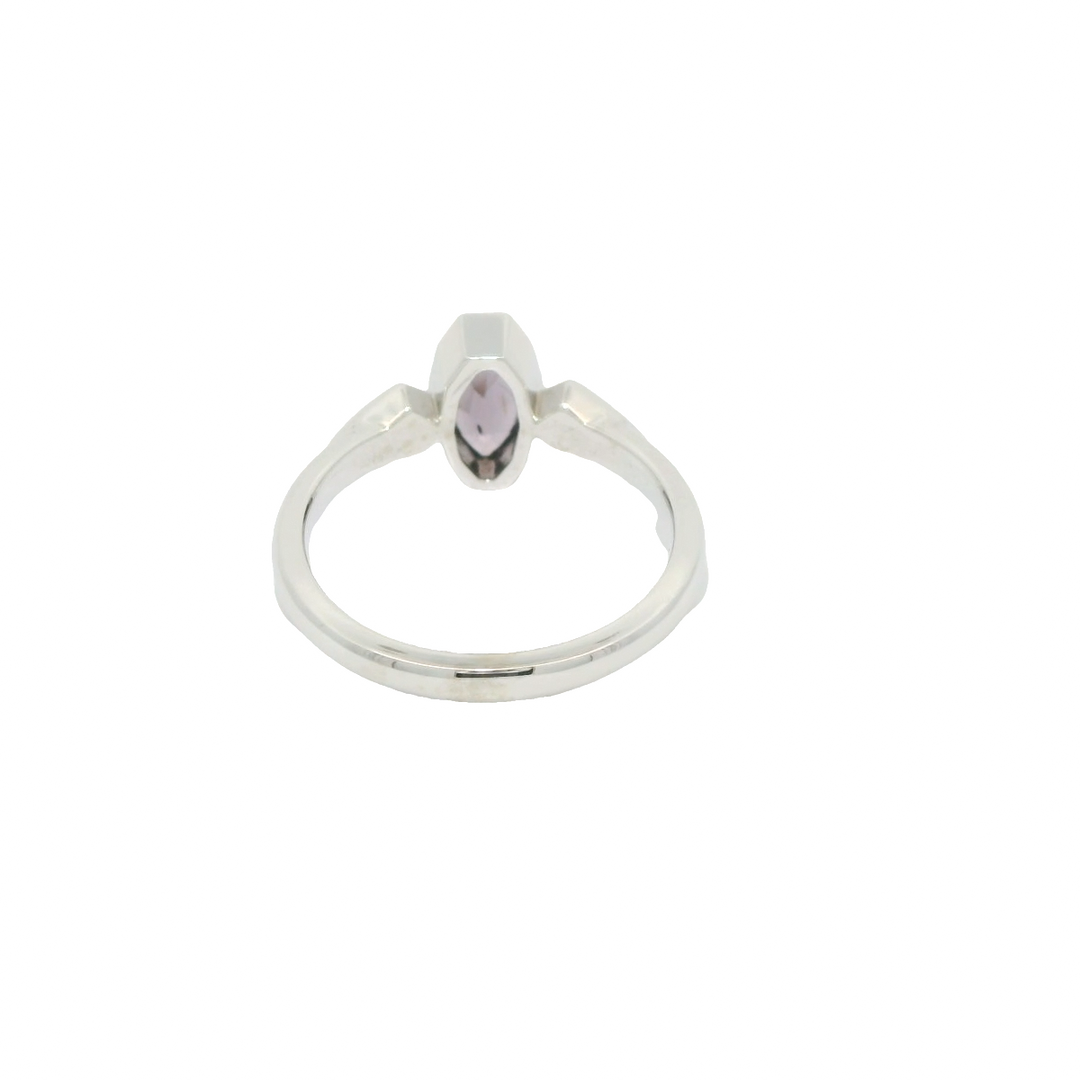 Marthaler Made 14K White Gold Solitaire Bezel Ring with 1 Elongated Spinel, 0.96 ct