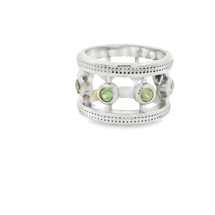 14K White Gold Estate Bezel set Gemstone Ring set with 8 Garnets total stone weight measures 1.36 ctw.