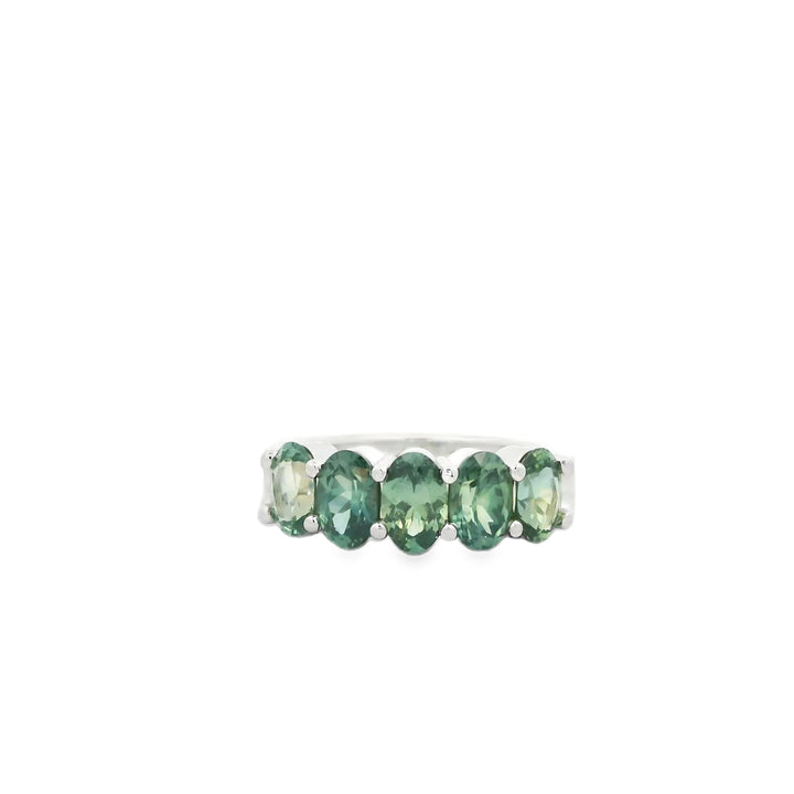 Marthaler Made 14K White Gold Band with 5 Oval Sapphires, 3.25 ctw