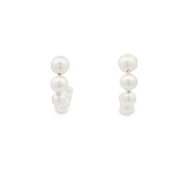 14K Yellow Gold Hoop Earrings set with 14 Round Pearls graduating in size from 2.5 mm to 5 mm