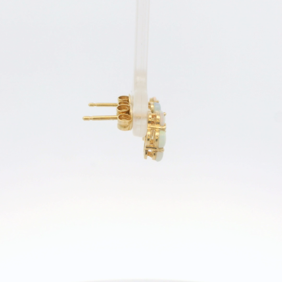 14K Yellow Gold Stud Earrings set with 12 Cabochon Opals, 0.86 ctw