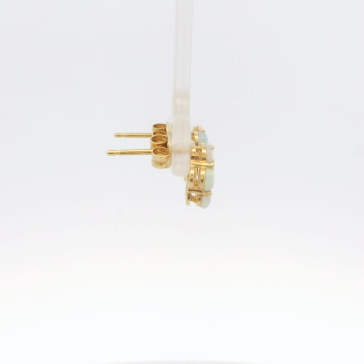14K Yellow Gold Stud Earrings set with 12 Cabochon Opals, 0.86 ctw