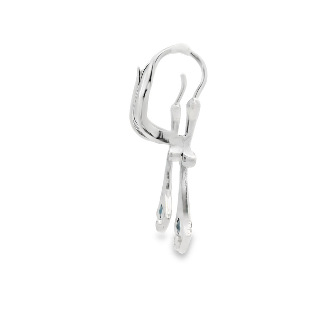 14K White Gold Estate Dangle Earrings set with 2 Round Sapphires, 0.58 ctw.