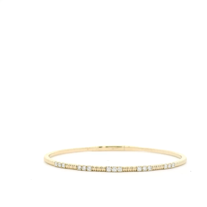 14K Yellow Gold Flexible Bangle set with 15 Round Diamonds, 0.43 ctw