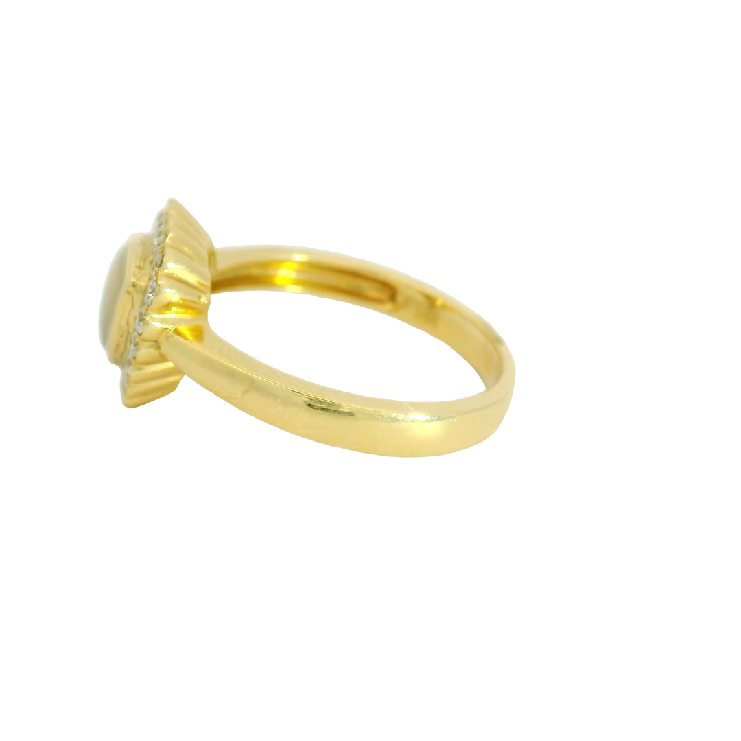 14K Yellow Gold Halo Gemstone Ring set with 1 Opal, 0.50 ctw 19 G/H SI1 Round  Diamonds, 0.24 ctw.  total stone weight measures 0.74 ctw.