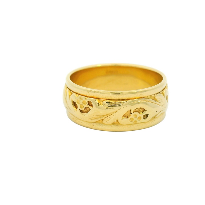 14K Yellow Gold 8mm Engraved Estate Women's Wedding Band Size 8.5