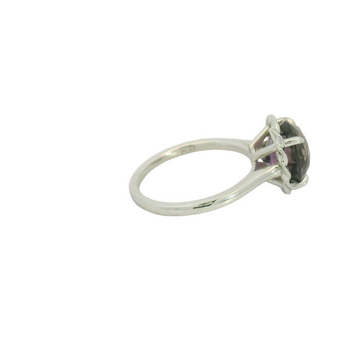 Marthaler Made Platinum White Gold Solitaire Gemstone Ring set with 1 Purple Sapphire total stone weight measures 5.14 ctw.