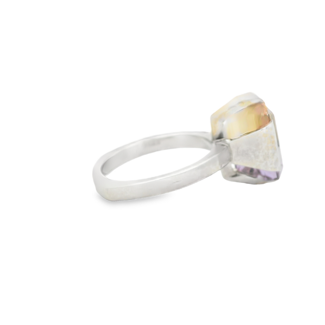 Marthaler Made Estate 14K White Gold Solitaire Ring with 1 Emerald Cut Ametrine, 5.50 ct