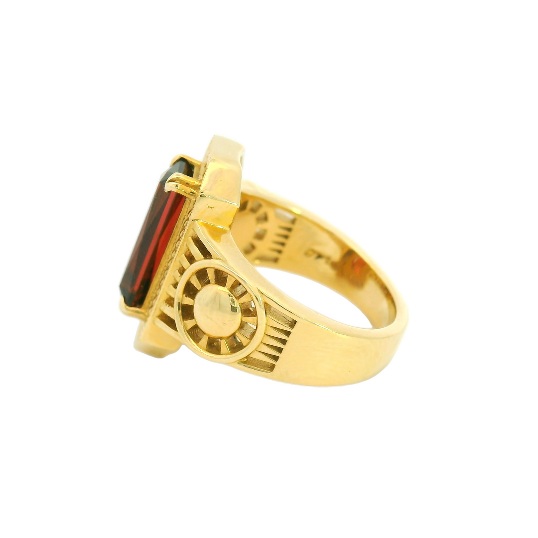 Marthaler Made 14K Yellow Gold Solitaire Gemstone Ring set with 1 Garnet total stone weight measures 3.3 ctw.