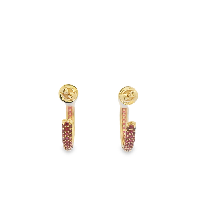 14KG Yellow Gold Ruby Hoop Earrings