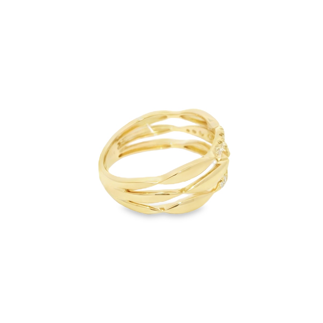 Lady's 14KG Yellow Gold 0.23ctw. Diamond Three Row Fashion Ring