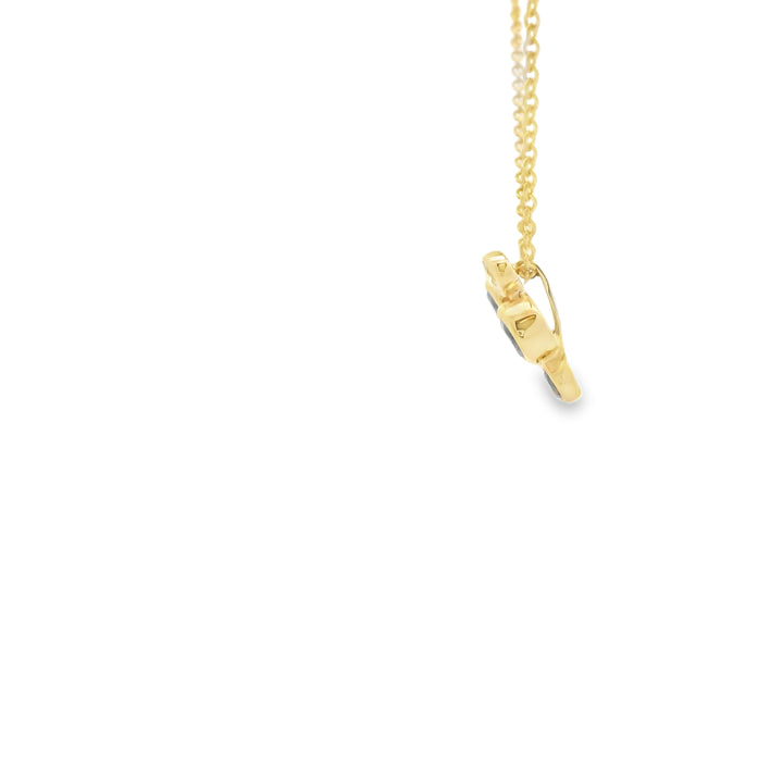 14K Yellow Gold Cluster Pendant with 3 Round Sapphires, 0.36 ctw and 2 Round Diamonds, 0.10 ctw on a 16-18 inch 14K Yellow Cable chain
