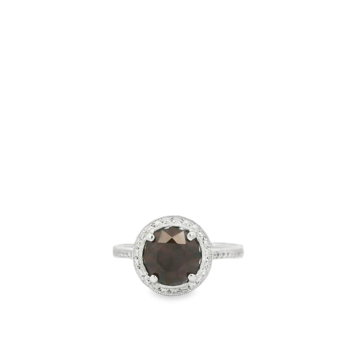 Platinum Halo Gemstone Ring set with 1 Zircon, 2.20 ctw., and 116 Round G/H SI Diamonds, 0.37 ctw., total stone weight measures 2.57 ctw.