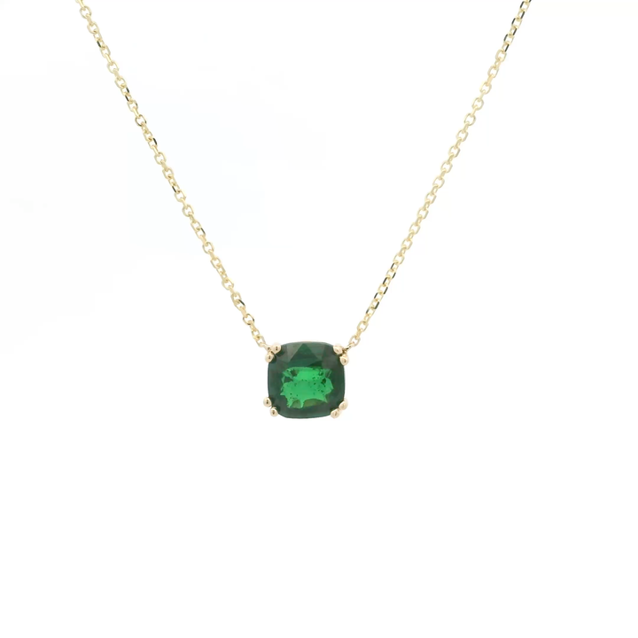 Marthaler Made 14K Yellow Gold Solitaire Pendant with 1 Cushion Tsavorite Garnet (Kenya), 2.64 ct on a 18 inch Cable Chain