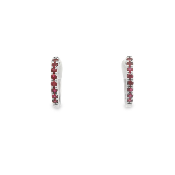 14KG White Gold Ruby Huggie Earrings