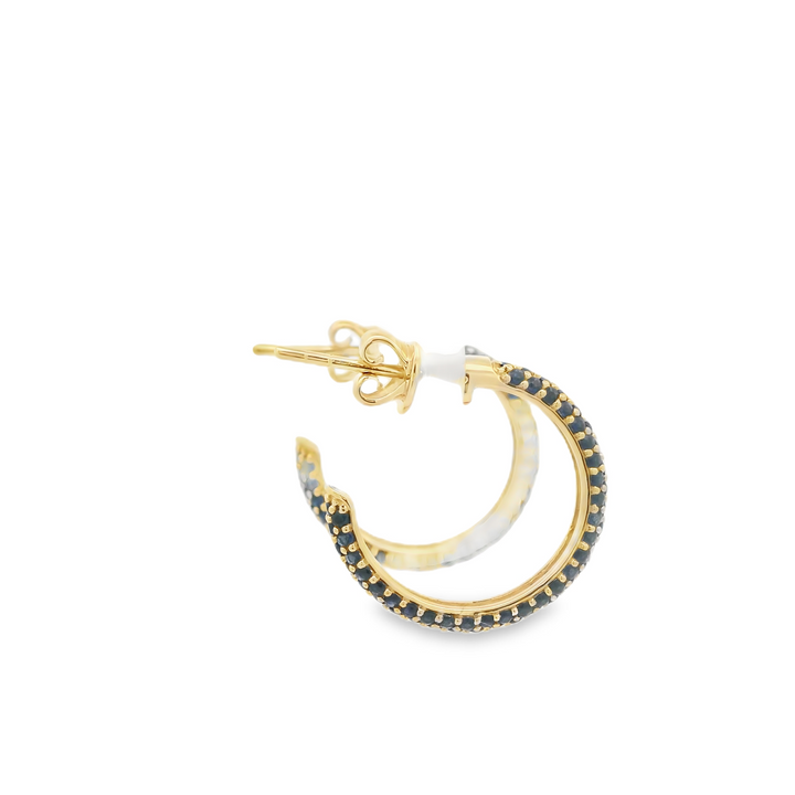 14KG Yellow Gold Sapphire Hoop Earrings