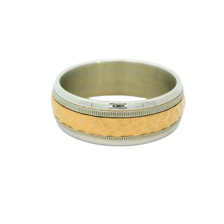 14K Two Tone Gold 8mm Hammered Finish Estate Men's Wedding Band Size 12