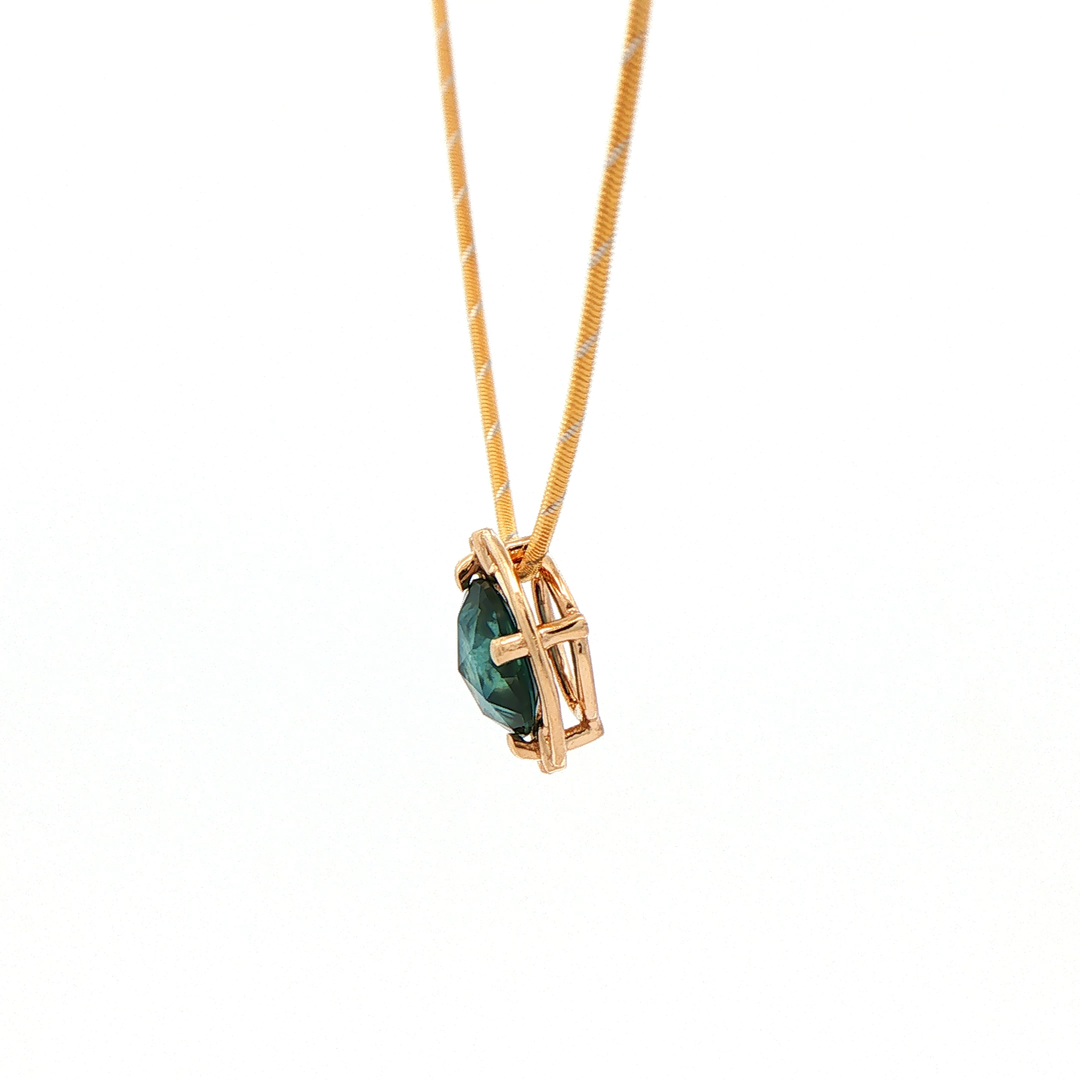 Marthaler Made 14K Yellow Gold Solitaire Pendant with 1 Rose Cut Sapphire (Montana), 2.10 ct (estimated) on a Snake Chain, 18 inches