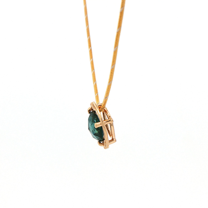 Marthaler Made 14K Yellow Gold Solitaire Pendant with 1 Rose Cut Sapphire (Montana), 2.10 ct (estimated) on a Snake Chain, 18 inches
