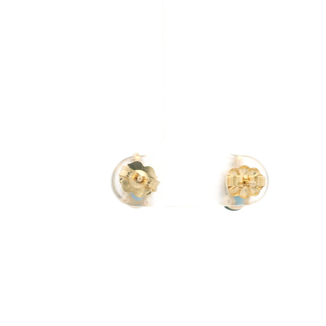 Estate 14K Yellow Gold Stud Earrings set with 2 Oval Sapphires, 2.20 ctw (estimated) and 2 Round Diamonds, 0.06 ctw (estimated)