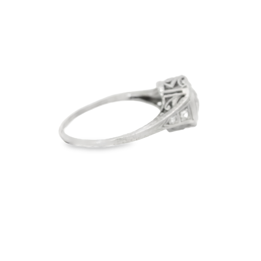 Platinum White Gold Estate Filigree, Solitaire Engagement Ring Total diamond weight for ring measures 0.62 ctw.