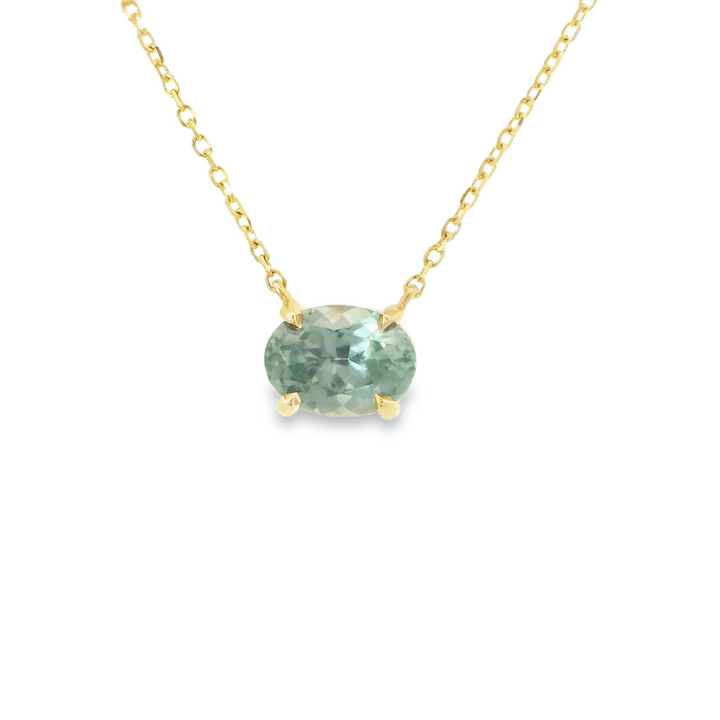14K Yellow Gold Sapphire Stationary Gemstone Pendant on Chain