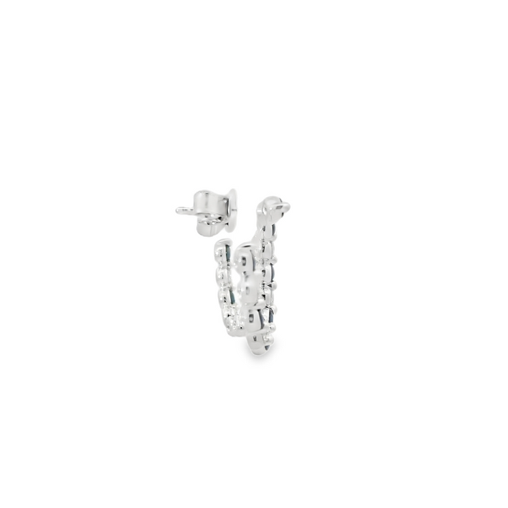 14K White Gold Stud Earrings set with 14 Round Sapphires, 1.04 ctw and 12 Round Diamonds, 0.64 ctw (F/G, SI1)