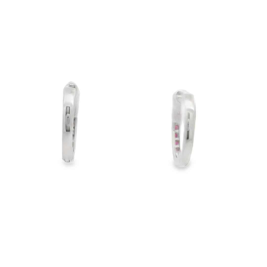 14KG White Gold Ruby Huggie Earrings