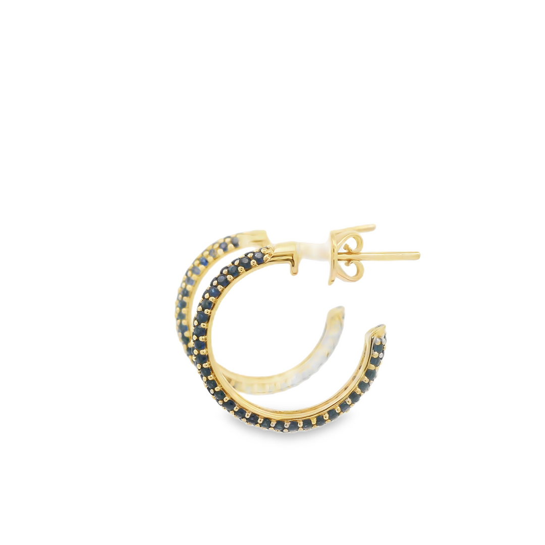 14KG Yellow Gold Sapphire Hoop Earrings