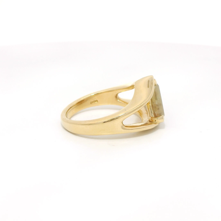 Marthaler Made 14K Yellow Gold Contemporary Solitaire Engagement Rings set with 1 2.42 Ct. Trillion Diamond center stone, Total diamond weight for ring measures 2.42 ctw.