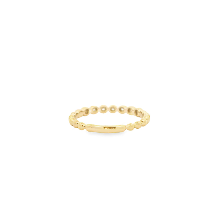 14K Yellow Gold Bezel and Bead Pattern Wedding Band set with 7 Round Diamonds, 0.08 ctw