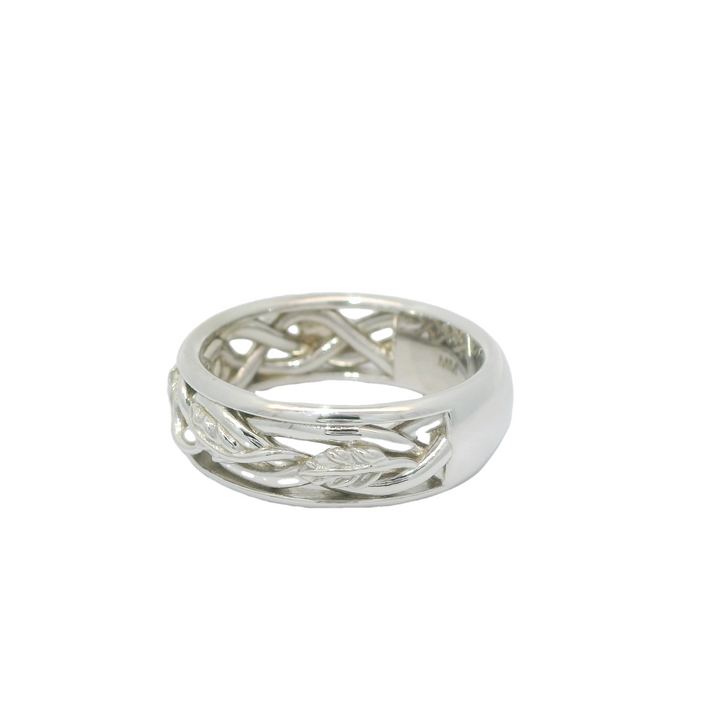 Marthaler Made 14K White Gold Wide Leaf Band Polished Women's Wedding Band Size 7
