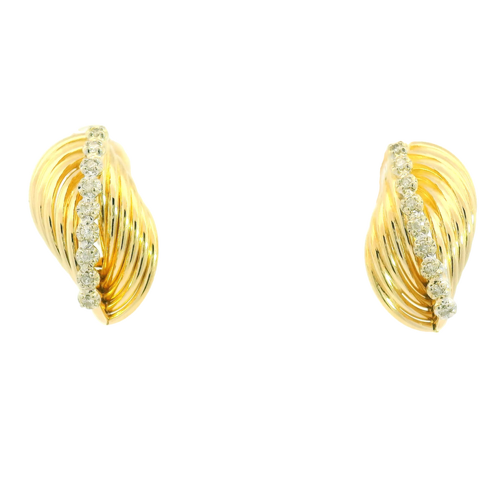 14KG Yellow Gold Estate 0.18 ctw. Diamond Twisted Hoop Earrings