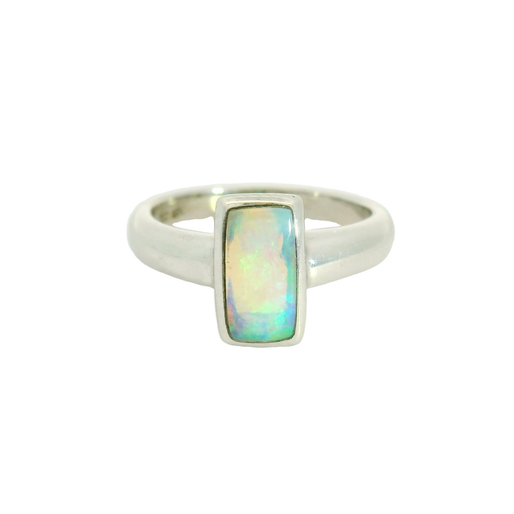 14K White Gold Solitaire Gemstone Ring set with 1 Opal total stone weight measures 2.08 ctw.
