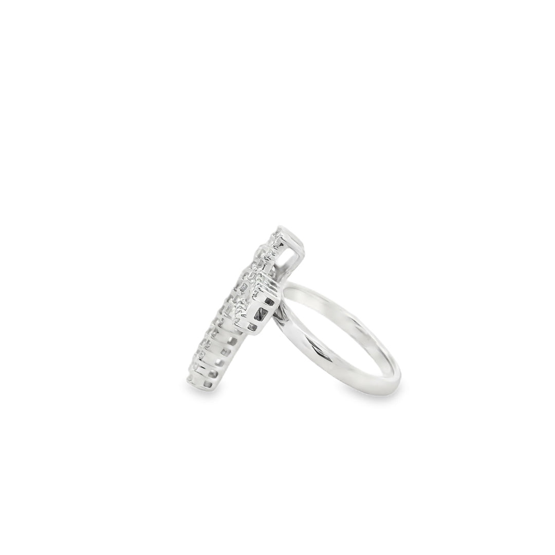 Estate 18K White Gold Cross Diamond Ring set with 38 Round Diamonds and 21 Baguette Diamonds, 0.82 ctw