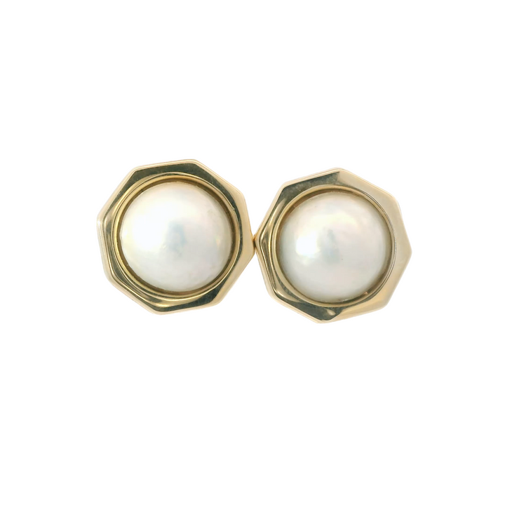 Estate 14KG Yellow Gold Mabe Pearl Stud Earrings