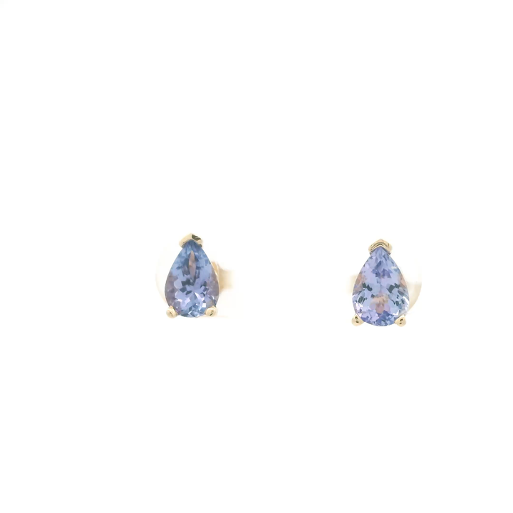 Estate 14K Yellow Gold Stud Earrings set with 2 Pear Tanzanites, approximately 1.00 ctw