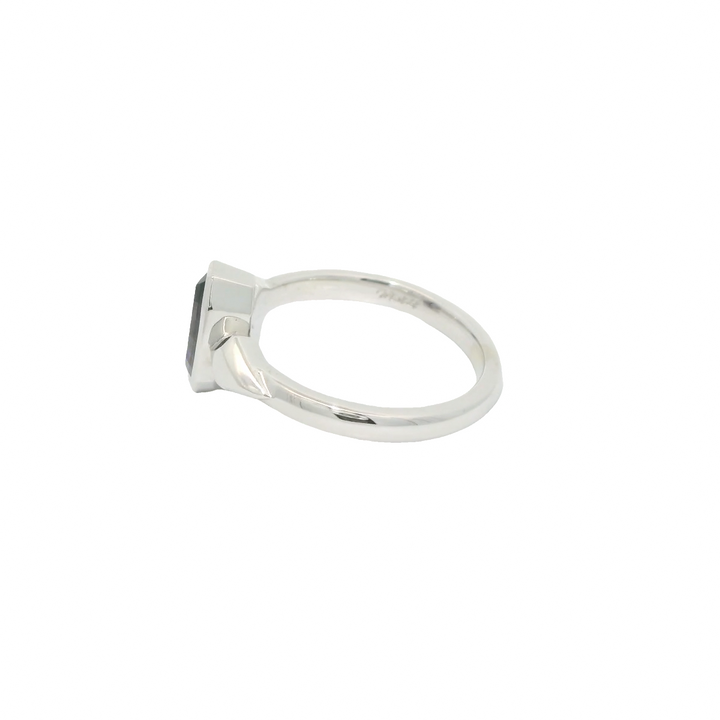 Marthaler Made 14K White Gold Solitaire Bezel Ring with 1 Elongated Spinel, 0.96 ct