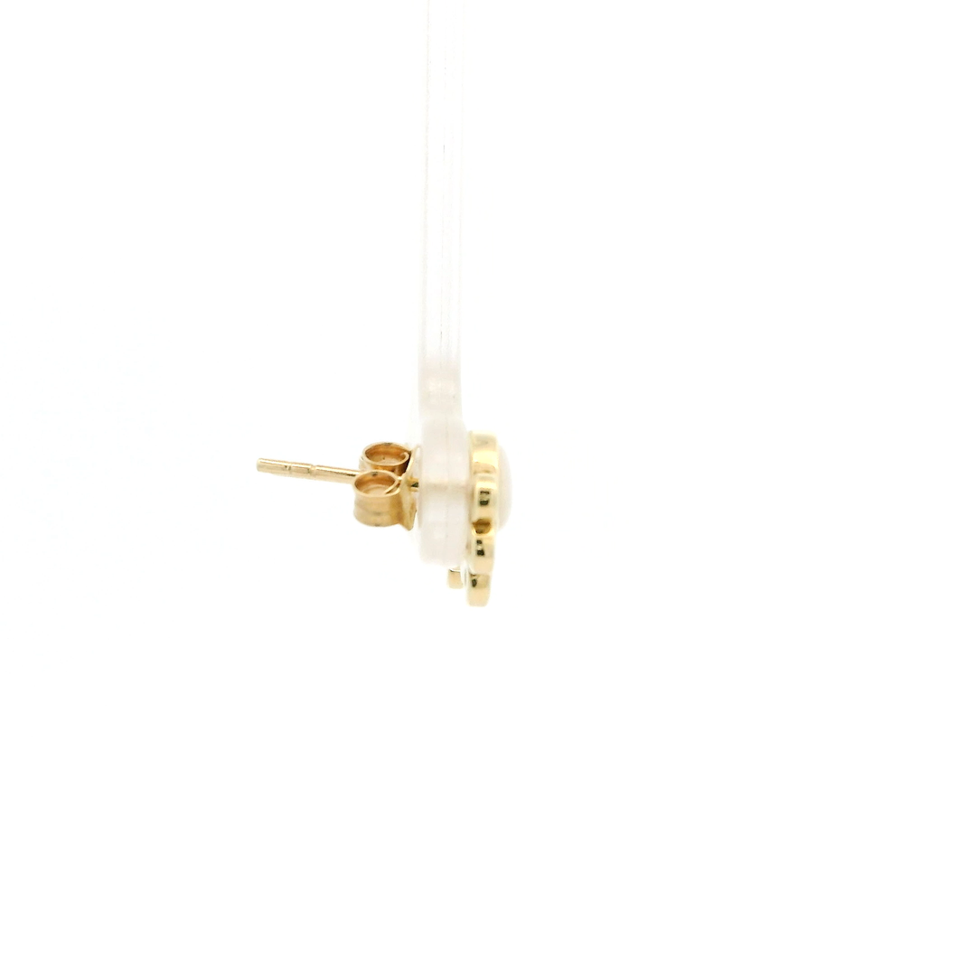 14K Yellow Gold Half Halo Earrings set with 2 Round Opals, 0.70 ctw and 10 Round Diamonds, 0.30 ctw