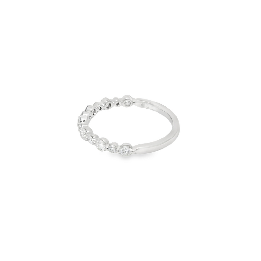 14K White Gold Shared Prong Wedding Band set with 13 Round Diamonds, 0.51 ctw