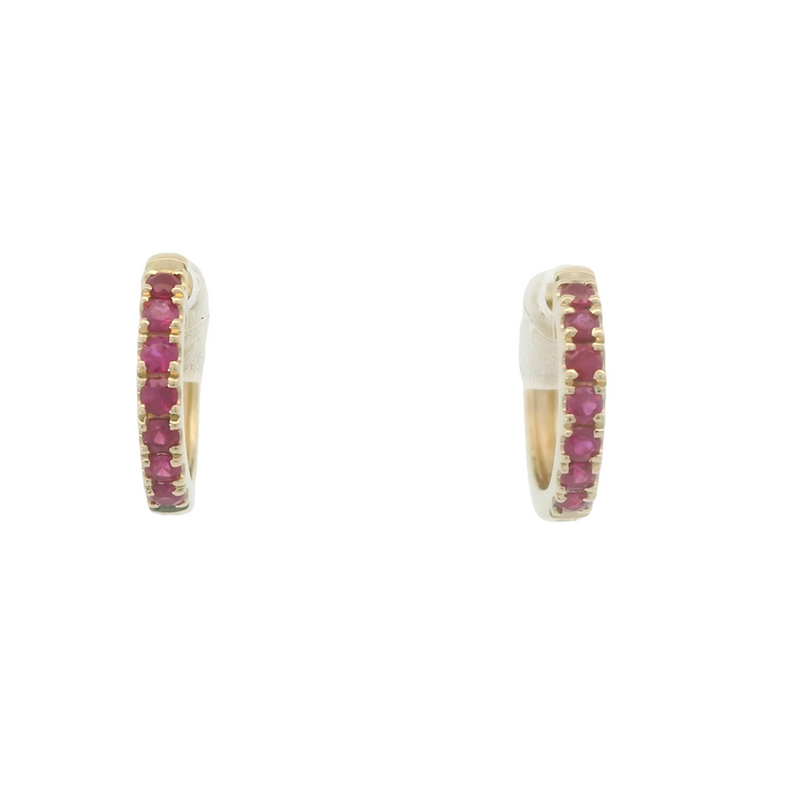 14KG Yellow Gold Ruby Huggie Earrings