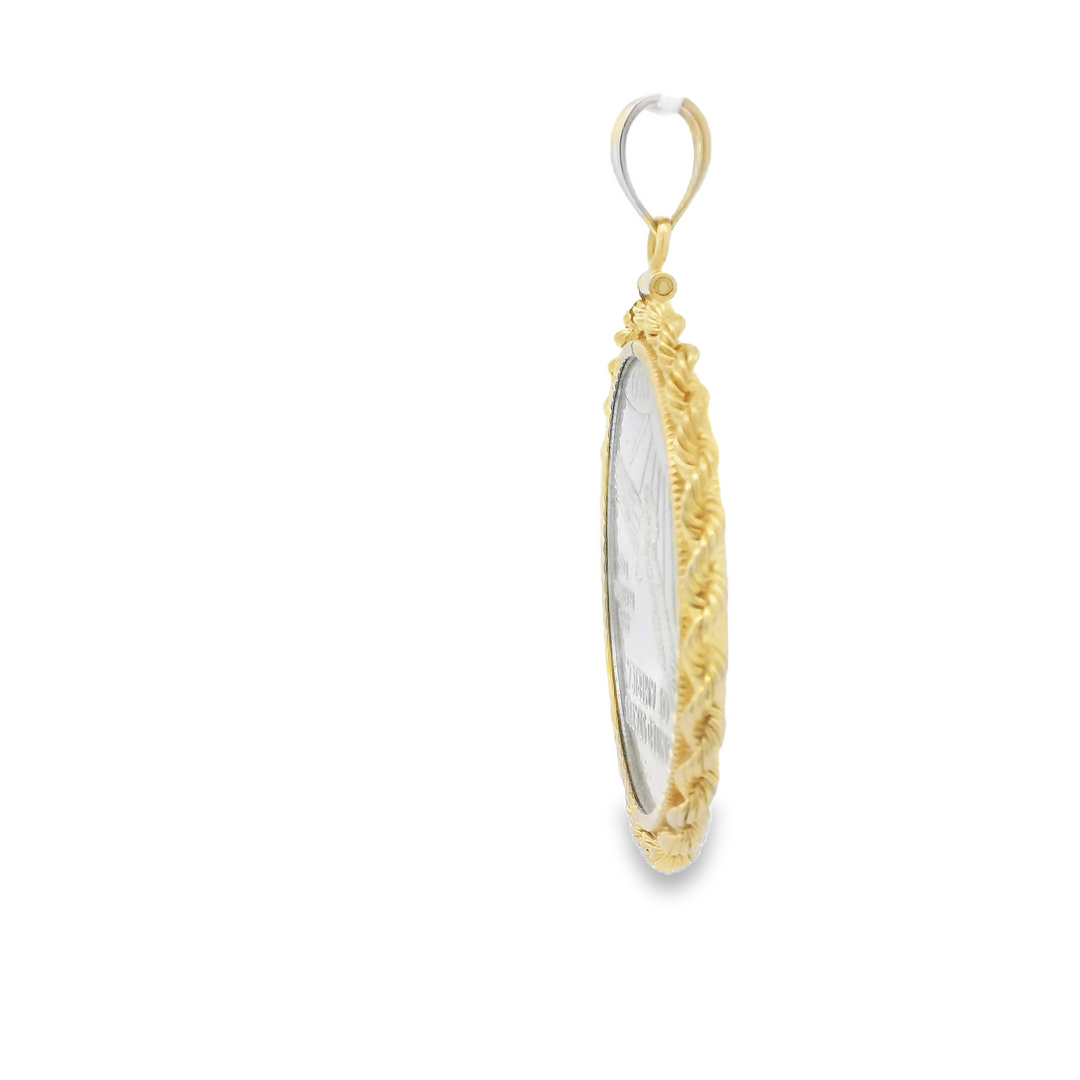 Estate Pendant Platinum Liberty Coin in 14kt Yellow Gold Bezel