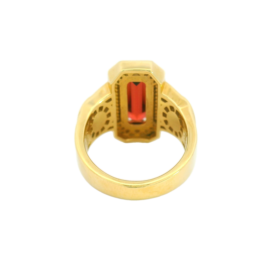 Marthaler Made 14K Yellow Gold Solitaire Gemstone Ring set with 1 Garnet total stone weight measures 3.3 ctw.